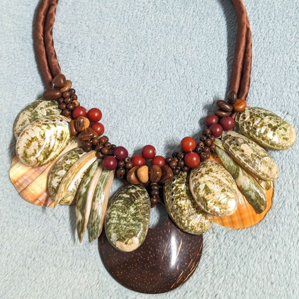 Vintage Artisan Made Natural Shells and Seeds Necklaces on a Satin Cord - Picture 9 of 14